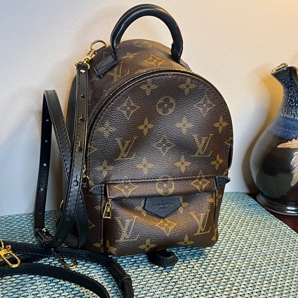Louis Vuitton Monogram Palm Springs Mini Backpack, blk leather trim, Gold HW - Picture 2 of 16